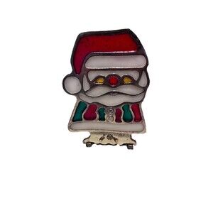 Vintage Marshall Field’s Santa Stained Glass Metal Tea Light Candle Holder